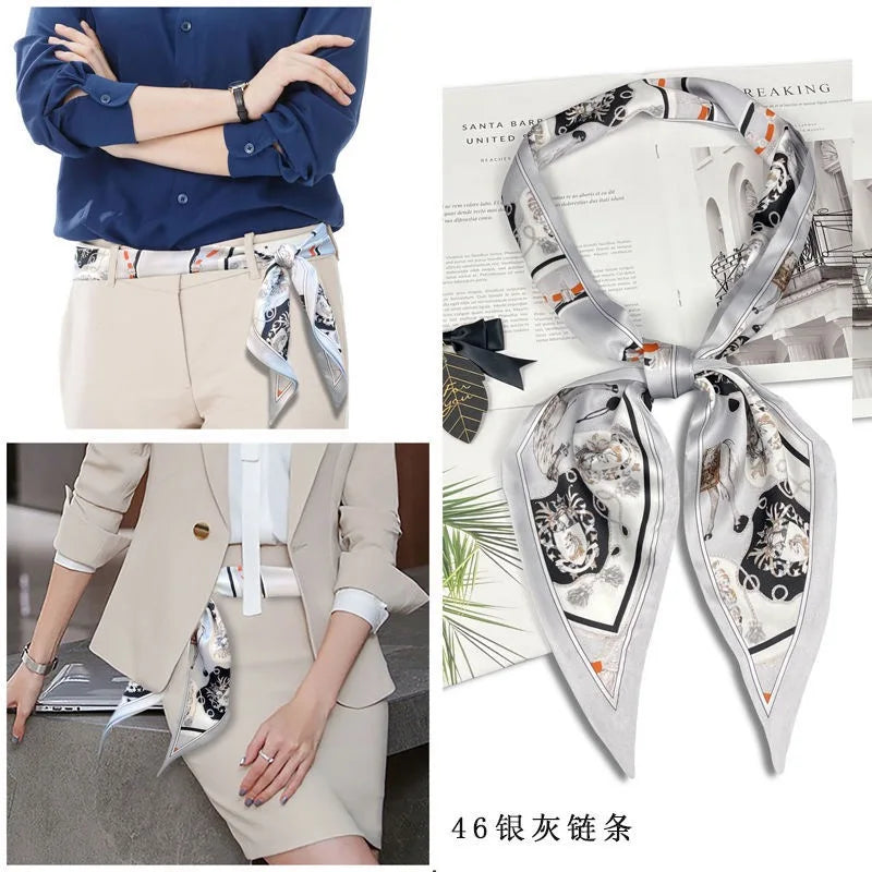 Foulard Soie Femme Imprimé Bleu — Satin Élégant Multifonction