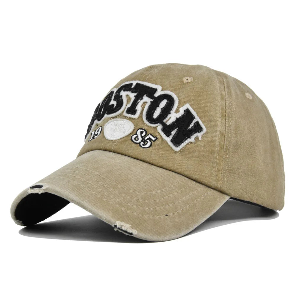 Casquette Baseball BOSTON Rétro Brodée - Chapeau Soleil Hip Hop Printemps Automne Ajustable