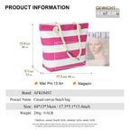 Striped Canvas Tote Beach Bag - Large Capacity Shoulder Shopping Bag for Women