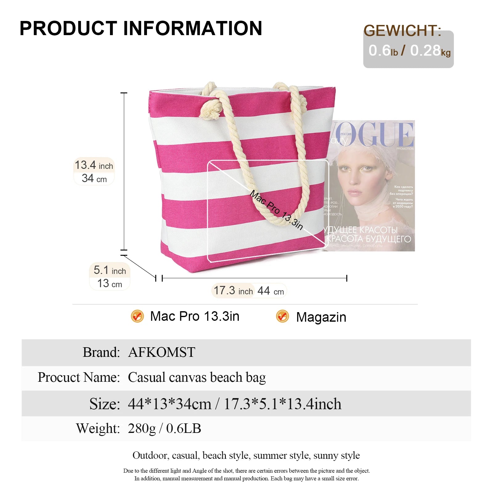 Sac de Plage Tote Canvas Rayé - Grande Capacité Épaule Shopping Femme