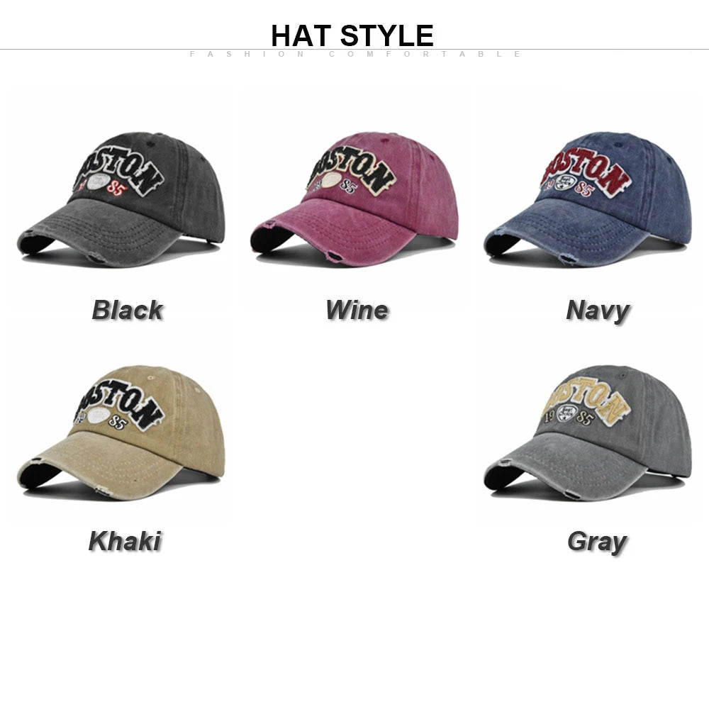 Casquette Baseball BOSTON Rétro Brodée - Chapeau Soleil Hip Hop Printemps Automne Ajustable