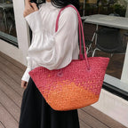 Hand-woven straw beach bag - Large capacity gradient travel bag for women