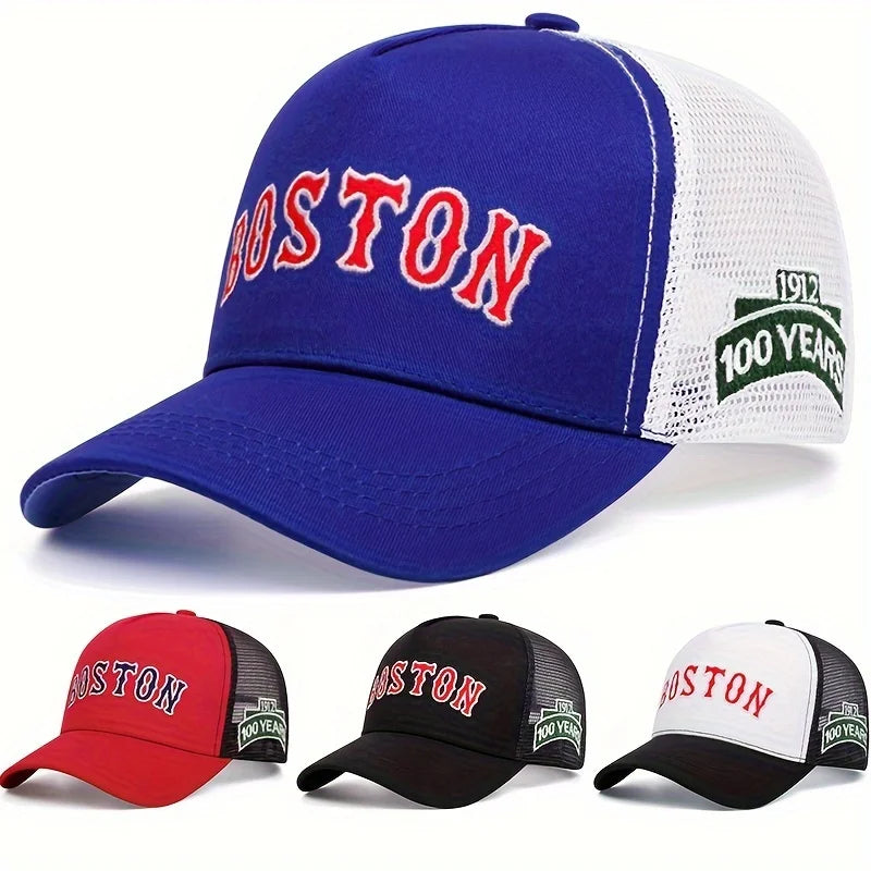 Casquette Baseball Boston Brodée 3D Trucker Cap - Filet Ajustable Unisexe Sport Outdoor