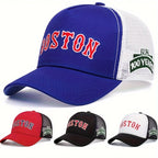 3D Embroidered Boston Baseball Trucker Cap - Adjustable Mesh Unisex Outdoor Sports