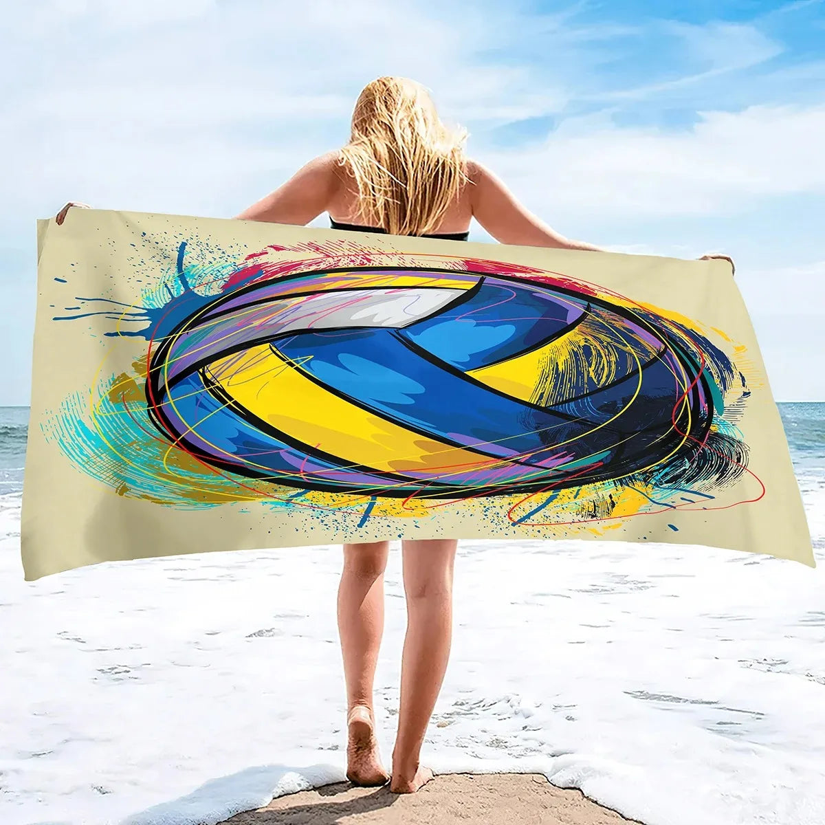 Serviette de Plage Volleyball Microfibre - Séchage Rapide Anti-Sable Absorbante