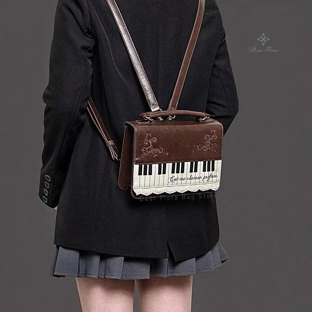 Sac Bandoulière Vintage Piano – Style Esthétique & Panneau Transparent