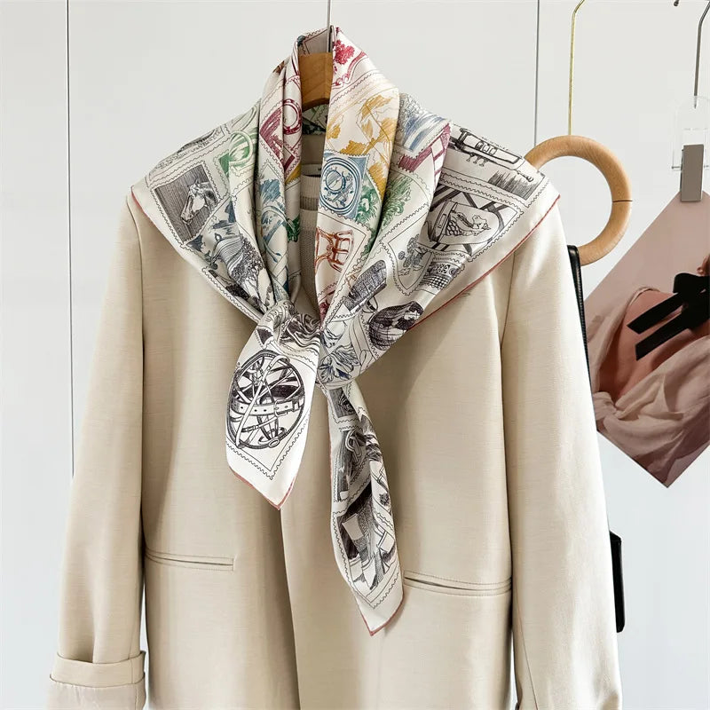 Foulard Carré Soie 100% Grand Format 88cm — Châle Écharpe Luxury Femme