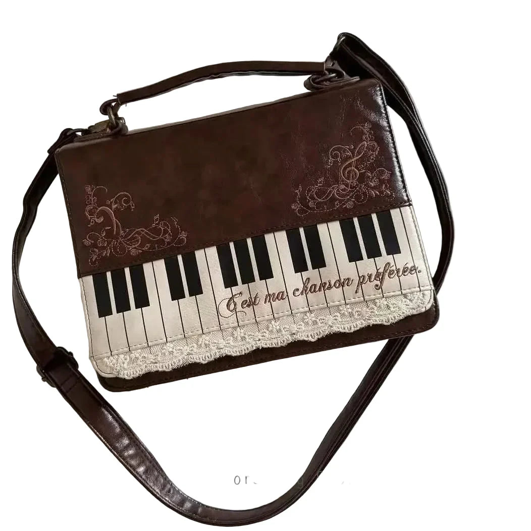 Sac Bandoulière Vintage Piano – Style Esthétique & Panneau Transparent