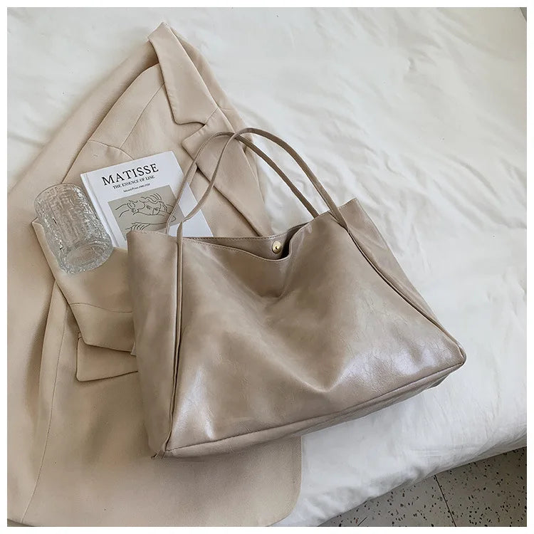 Sac Tote Femme Style Coréen Grande Capacité - Cuir Souple Épaule Rétro 2025