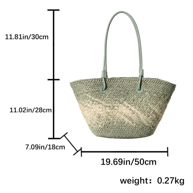 Sac de Plage Paille Tressé Main - Grande Capacité Dégradé Voyage Femme