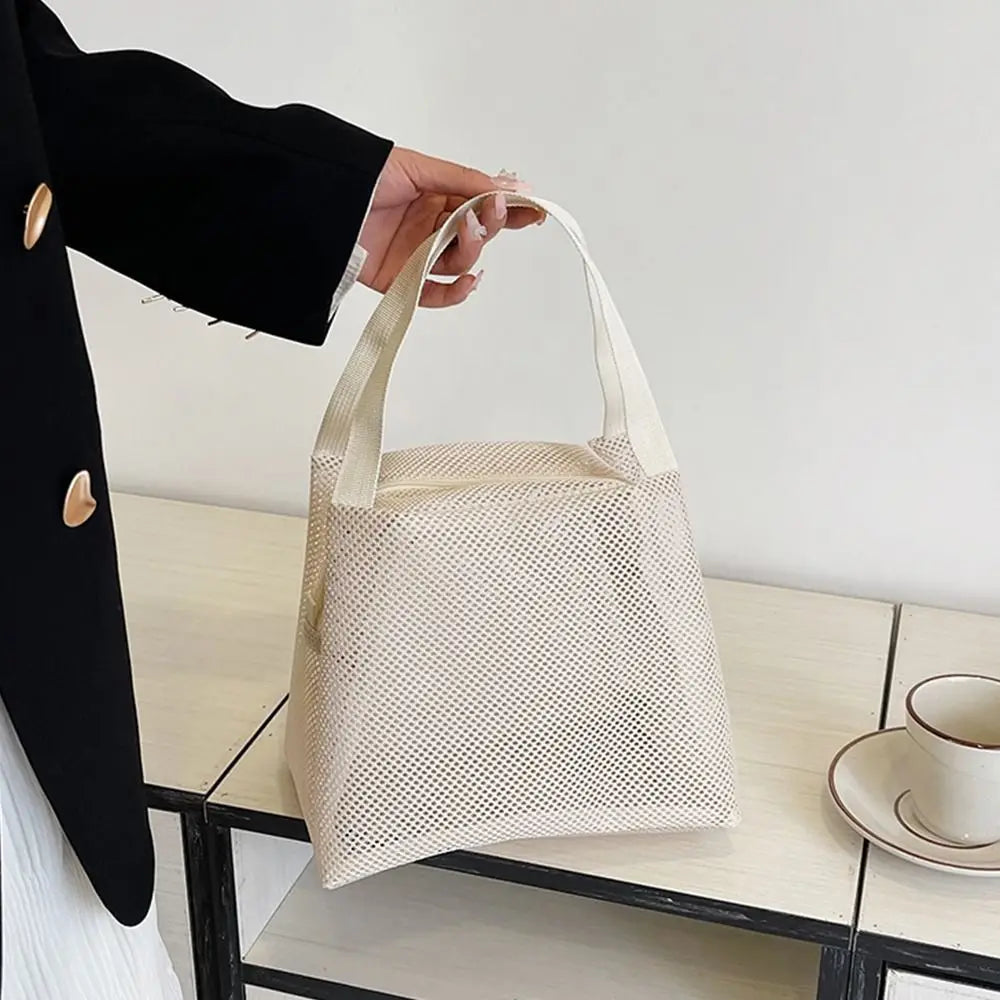 Sac de Plage Mesh Filet Réutilisable - Grande Capacité Trousse Maquillage Zip