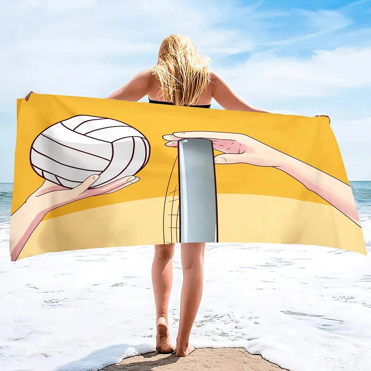 Serviette de Plage Volleyball Microfibre - Séchage Rapide Anti-Sable Absorbante