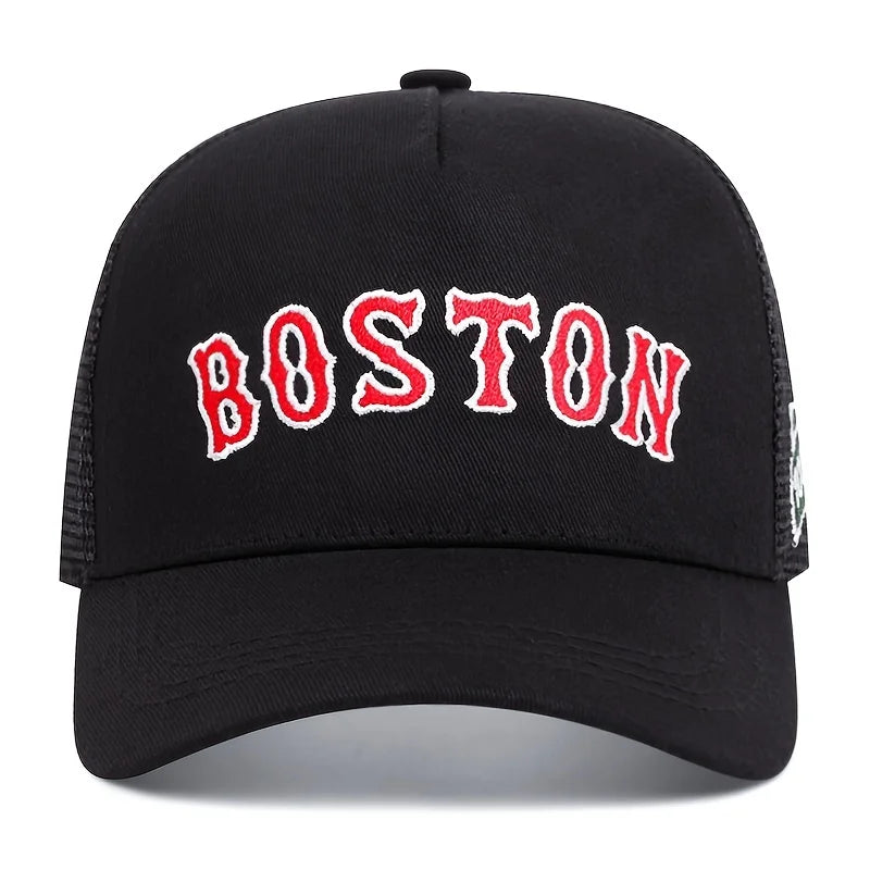 Casquette Baseball Boston Brodée 3D Trucker Cap - Filet Ajustable Unisexe Sport Outdoor