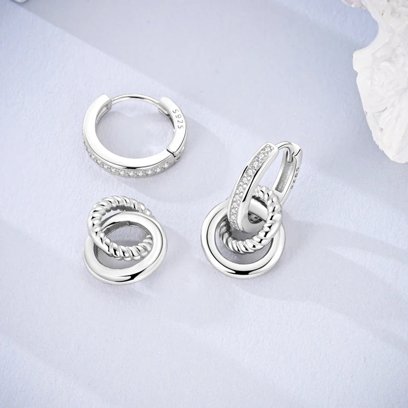 Boucles d'Oreilles Créoles Argent 925 Cristal - Design Élégant Femme