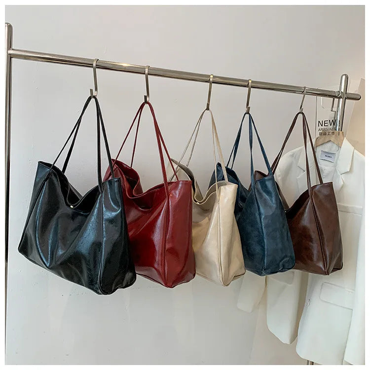 Sac Tote Femme Style Coréen Grande Capacité - Cuir Souple Épaule Rétro 2025