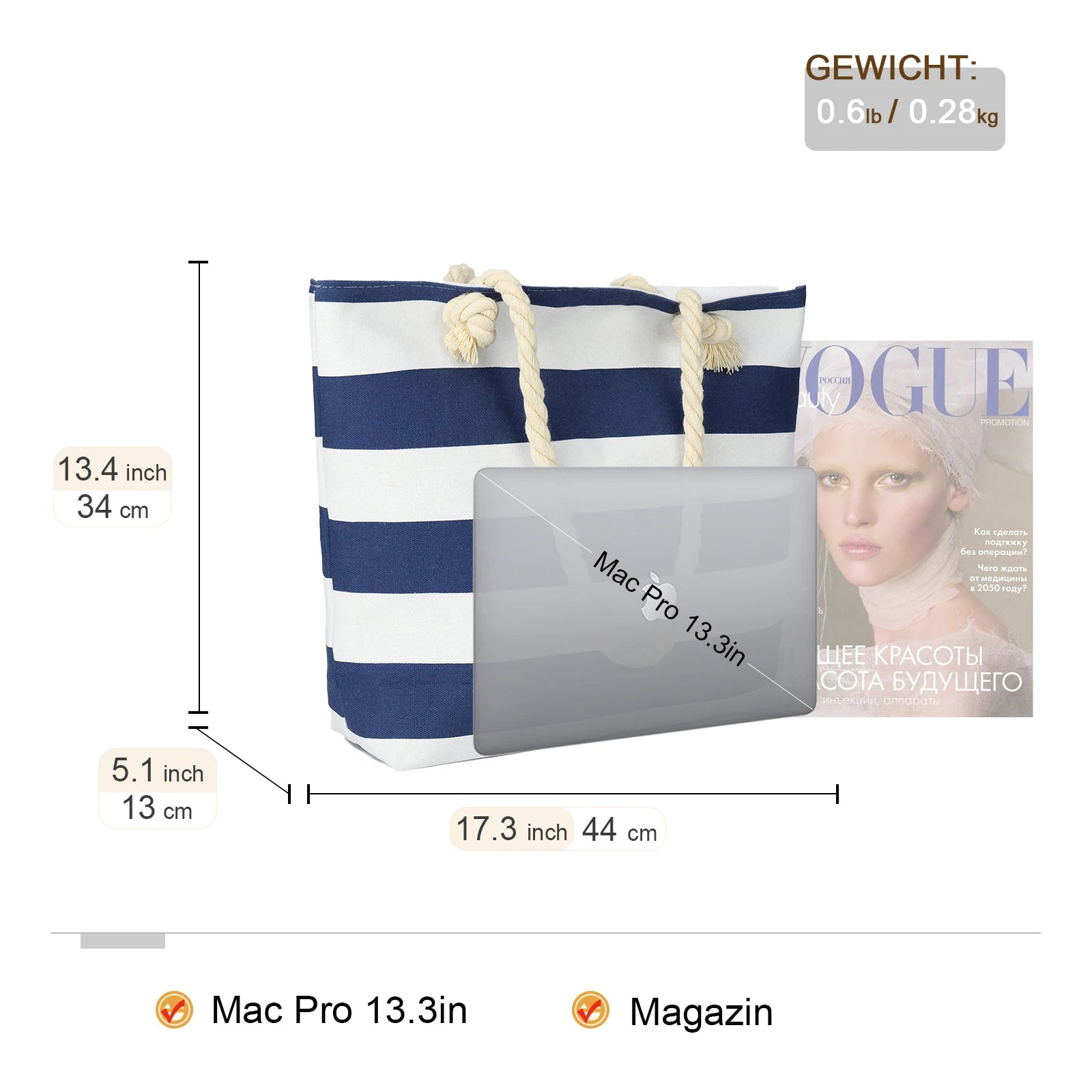Sac de Plage Tote Canvas Rayé - Grande Capacité Épaule Shopping Femme