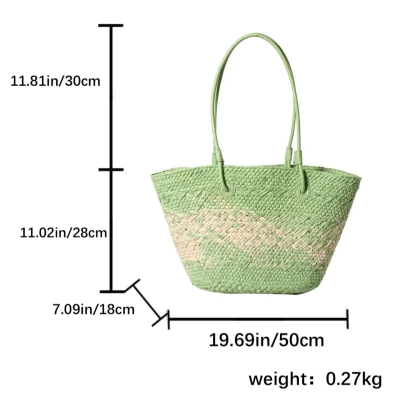 Sac de Plage Paille Tressé Main - Grande Capacité Dégradé Voyage Femme