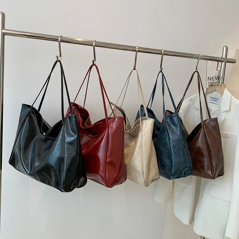 Sac Tote Femme Style Coréen Grande Capacité - Cuir Souple Épaule Rétro 2025