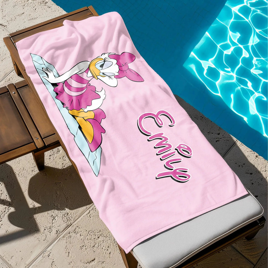 Serviette de Plage Canard Rose Cartoon - Microfibre Absorbante Cadeau Filles Fans