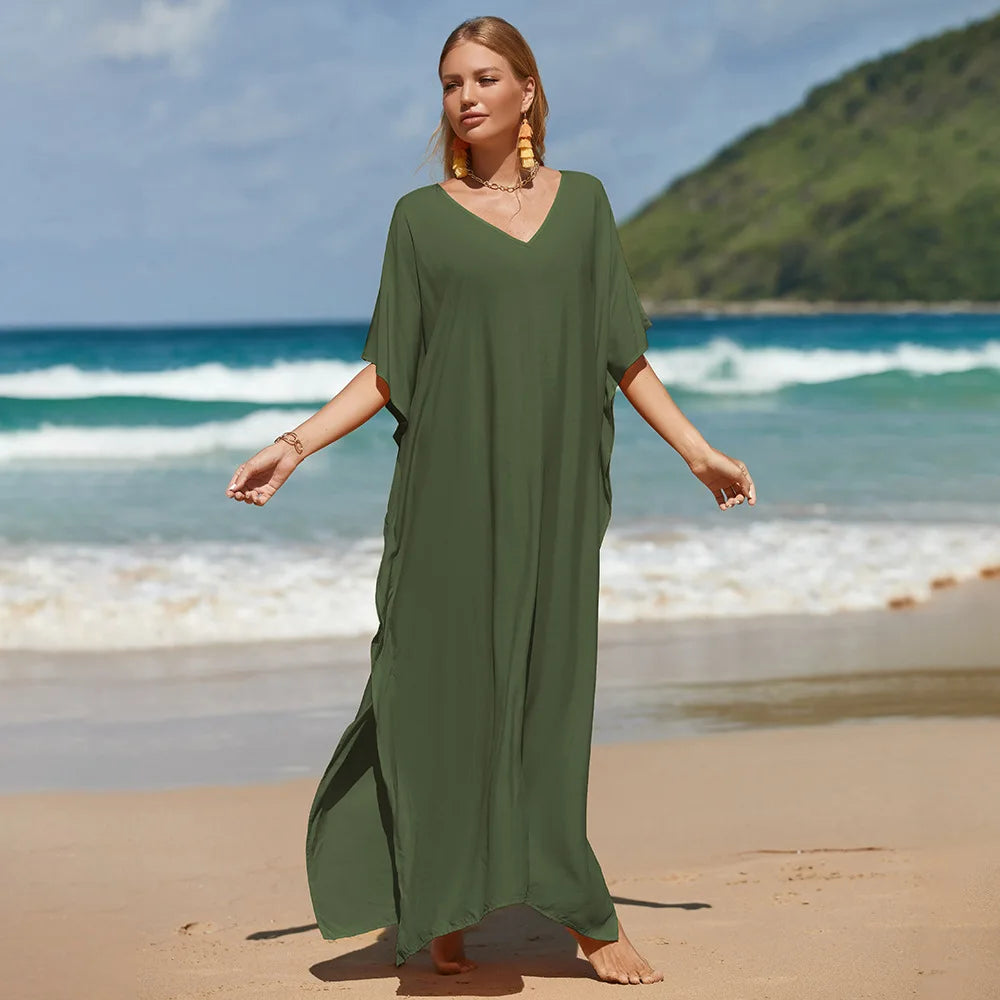 Robe de Plage Longue Cover Up - Paréo Kaftan Maxi Oversize Été