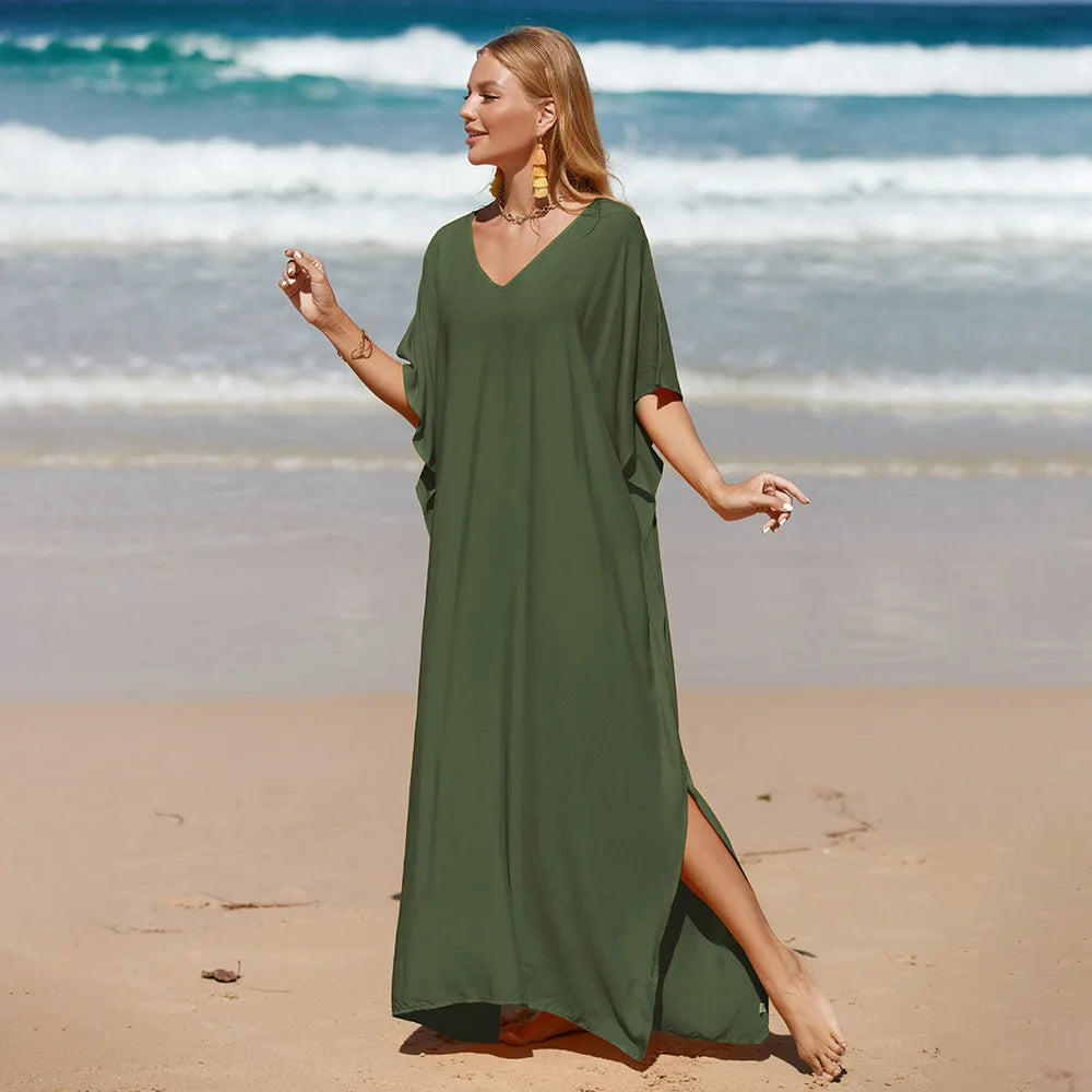 Robe de Plage Longue Cover Up - Paréo Kaftan Maxi Oversize Été