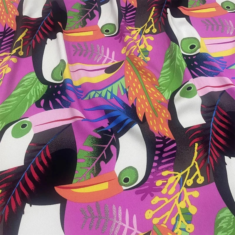 Tissu Coton Été Imprimé Floral Oiseau - Matériau Robe Plage Resort Femme 145cm