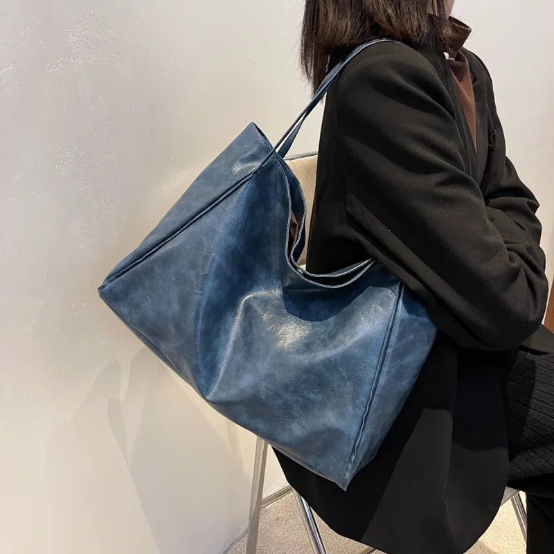 Sac Tote Femme Style Coréen Grande Capacité - Cuir Souple Épaule Rétro 2025