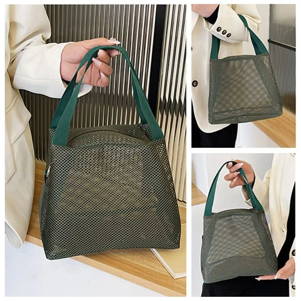Sac de Plage Mesh Filet Réutilisable - Grande Capacité Trousse Maquillage Zip