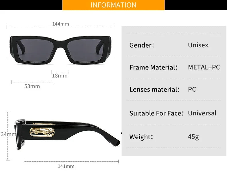 Lunettes de Soleil Rectangulaires Petites Unisexe — Vintage UV400 Travel