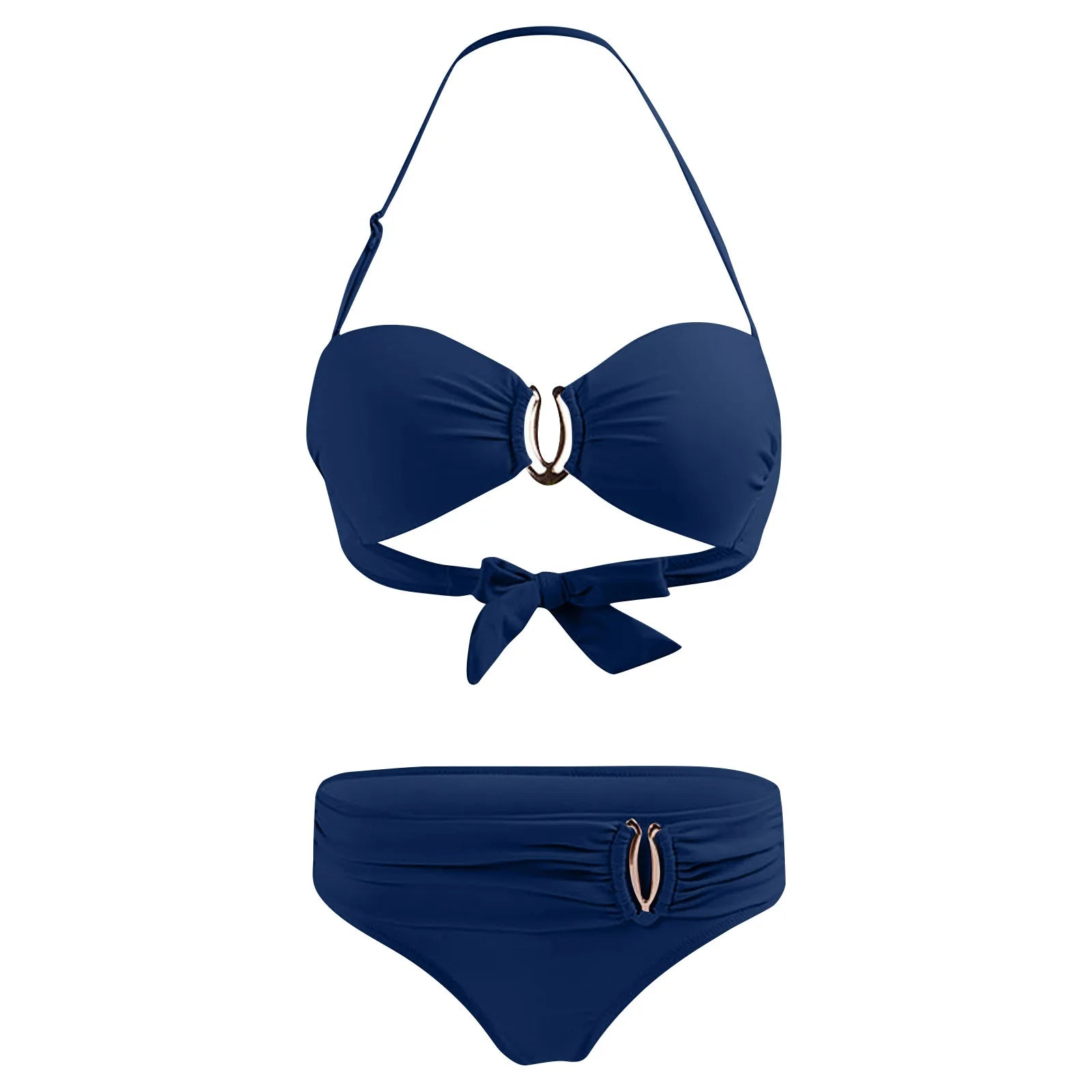 Bikini Femme Sexy Dos Nu Couleur Unie - Maillot de Bain Deux Pièces Col Halter Taille Basse Plage