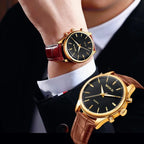 Montre Homme Quartz Cuir Chronographe — Fashion Sport Élégant