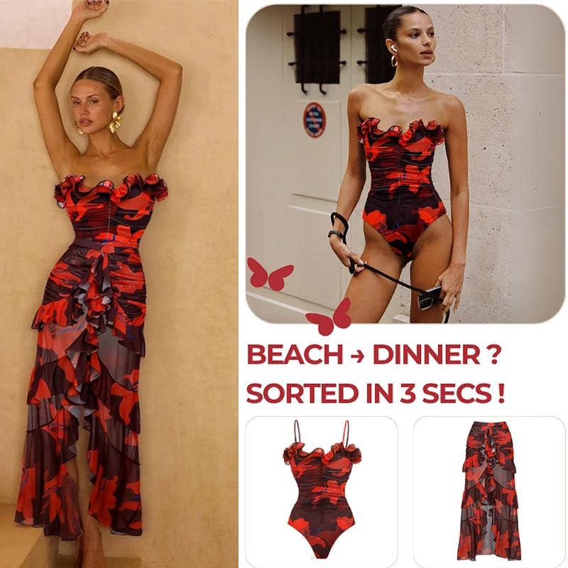 Bikini Femme Sexy Push-Up Imprimé Lily - Maillot de Bain avec ou sans Jupe Plage