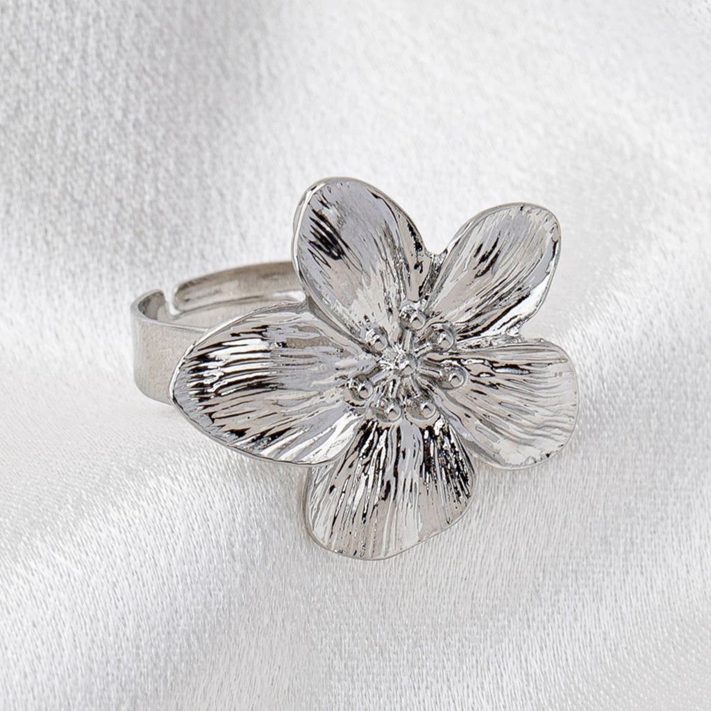 Bague Fleur Métal Ajustable - Design Ouvert Élégant Quotidien