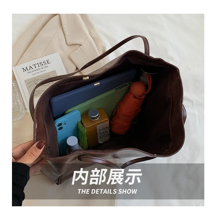 Sac Tote Femme Style Coréen Grande Capacité - Cuir Souple Épaule Rétro 2025
