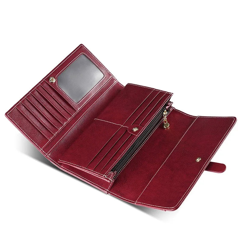 Cartera de Piel Encerada para Mujer RFID — Cartera de Mano Retro Multifunción FuturaTrend