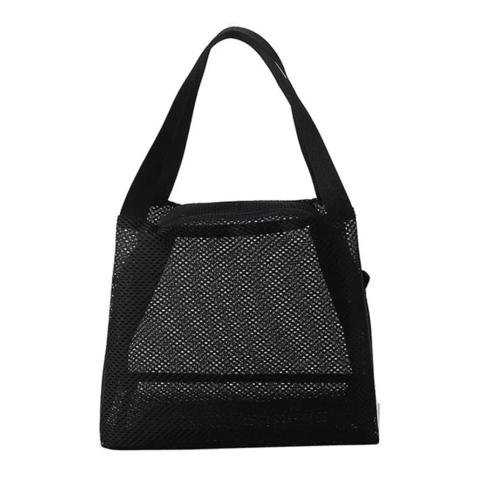 Sac de Plage Mesh Filet Réutilisable - Grande Capacité Trousse Maquillage Zip