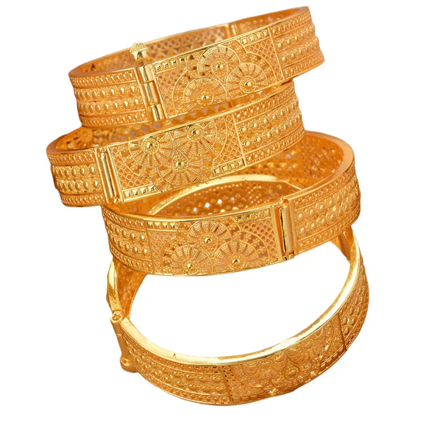 Gold-plated Ethiopian Bangles — 4-piece Bridal Jewelry Set for Women