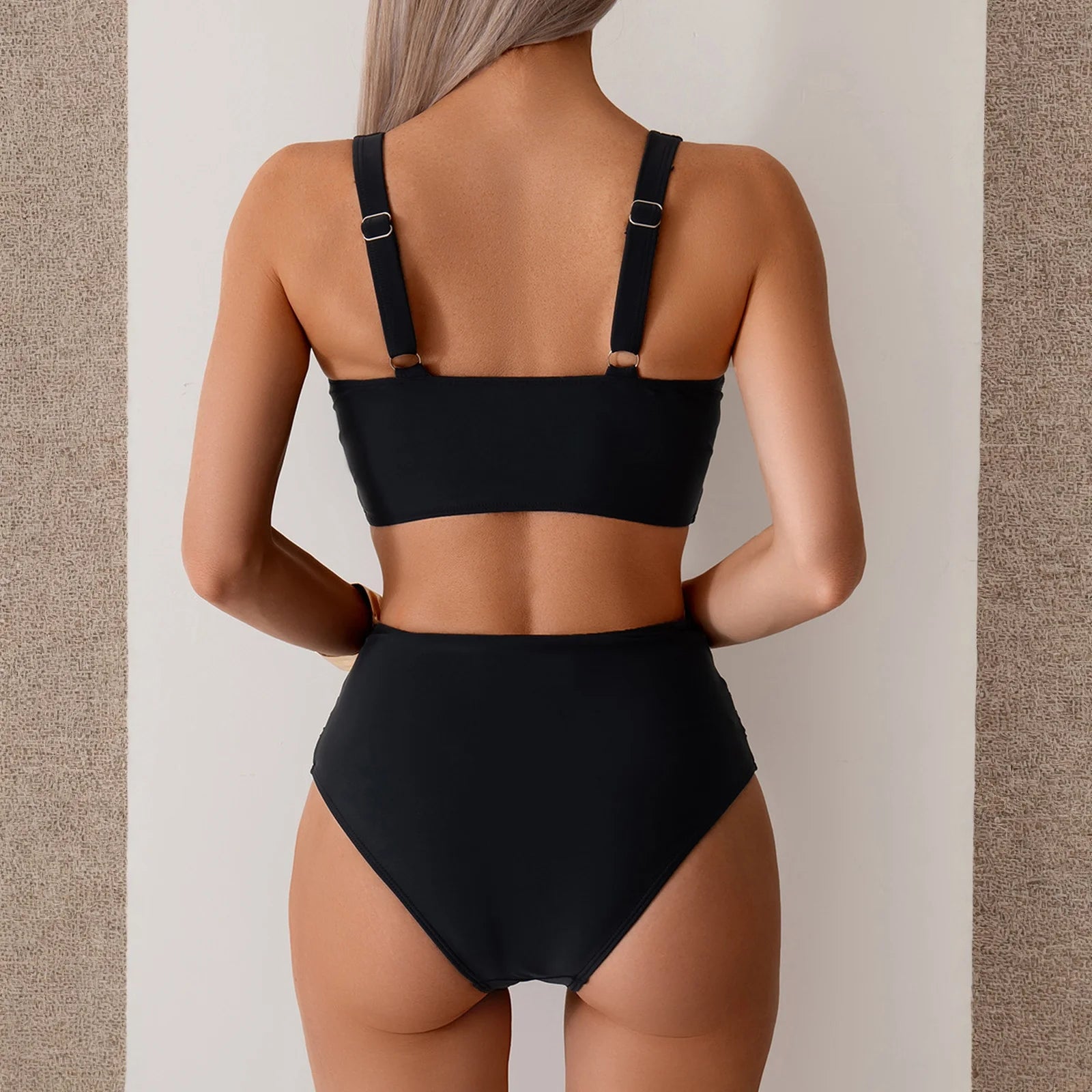 Bikini Femme Taille Haute Sexy Twist Front Froncé - Maillot de Bain Deux Pièces Amincissant Plage