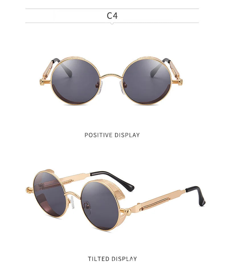 Lunettes de Soleil Steampunk Rétro Gothique - Design Rond Vintage Unisexe