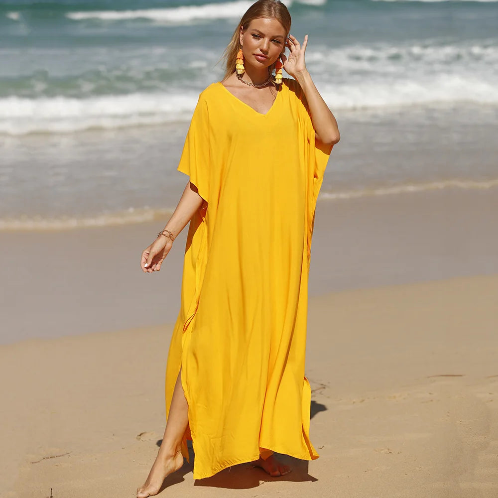 Robe de Plage Longue Cover Up - Paréo Kaftan Maxi Oversize Été