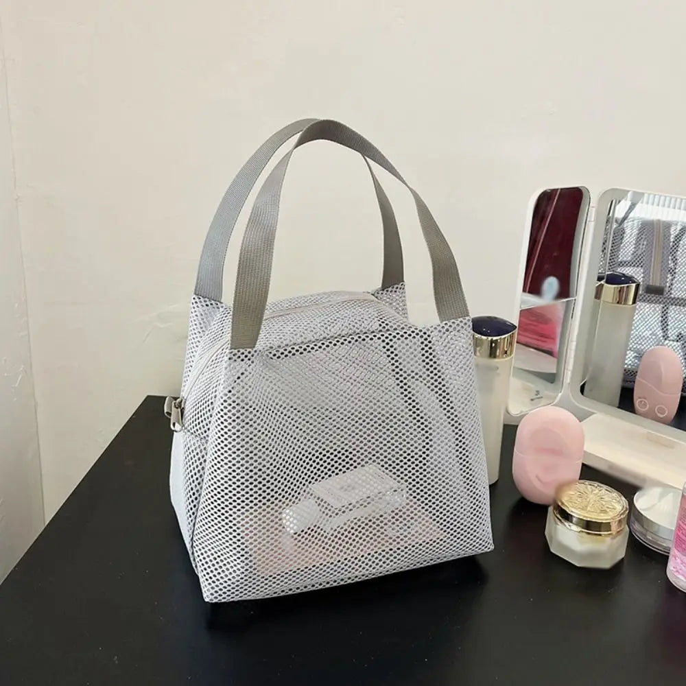 Sac de Plage Mesh Filet Réutilisable - Grande Capacité Trousse Maquillage Zip
