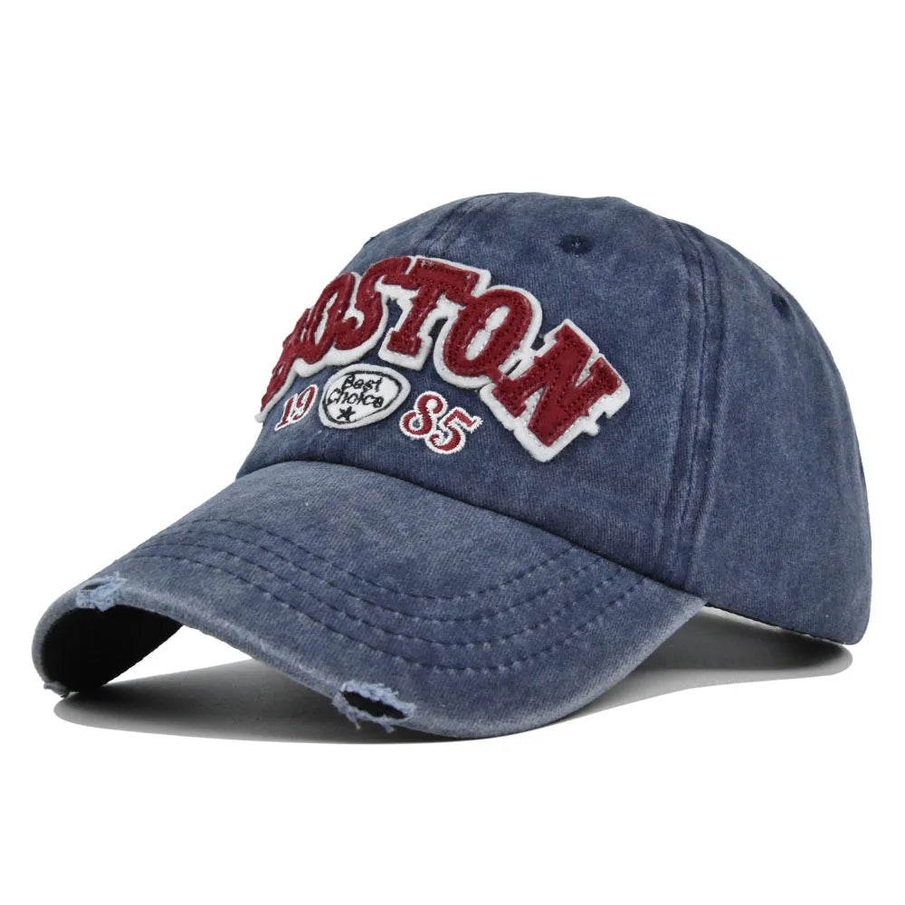 Casquette Baseball BOSTON Rétro Brodée - Chapeau Soleil Hip Hop Printemps Automne Ajustable