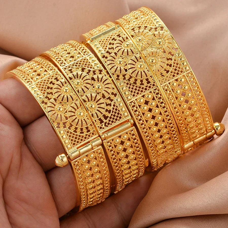 Gold-plated Ethiopian Bangles — 4-piece Bridal Jewelry Set for Women