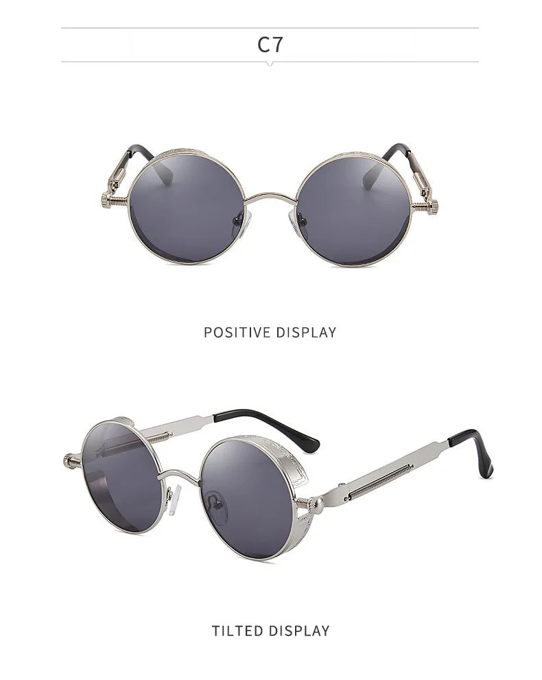 Lunettes de Soleil Steampunk Rétro Gothique - Design Rond Vintage Unisexe