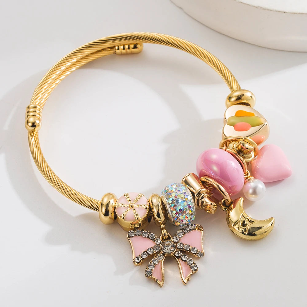 Bracelet DIY Lune & Nœud - Acier Inoxydable Ajustable