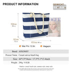 Striped Canvas Tote Beach Bag - Large Capacity Shoulder Shopping Bag for Women