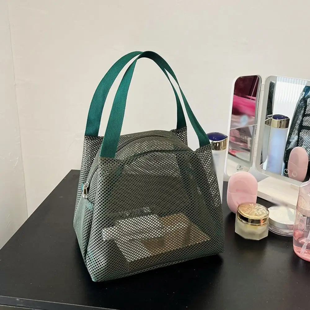 Sac de Plage Mesh Filet Réutilisable - Grande Capacité Trousse Maquillage Zip