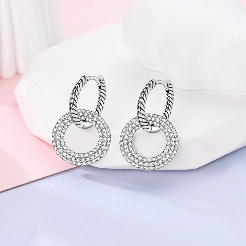 Boucles d'Oreilles Créoles Argent 925 Cristal - Design Élégant Femme