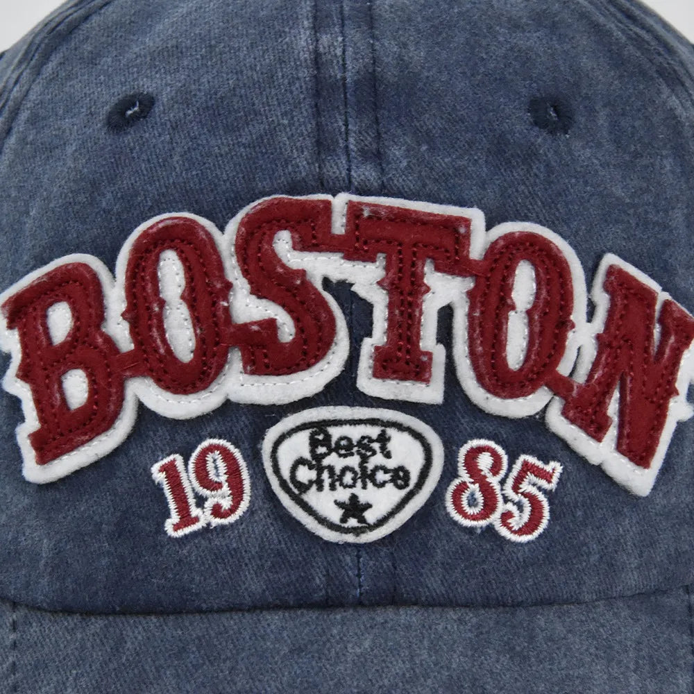 Casquette Baseball BOSTON Rétro Brodée - Chapeau Soleil Hip Hop Printemps Automne Ajustable