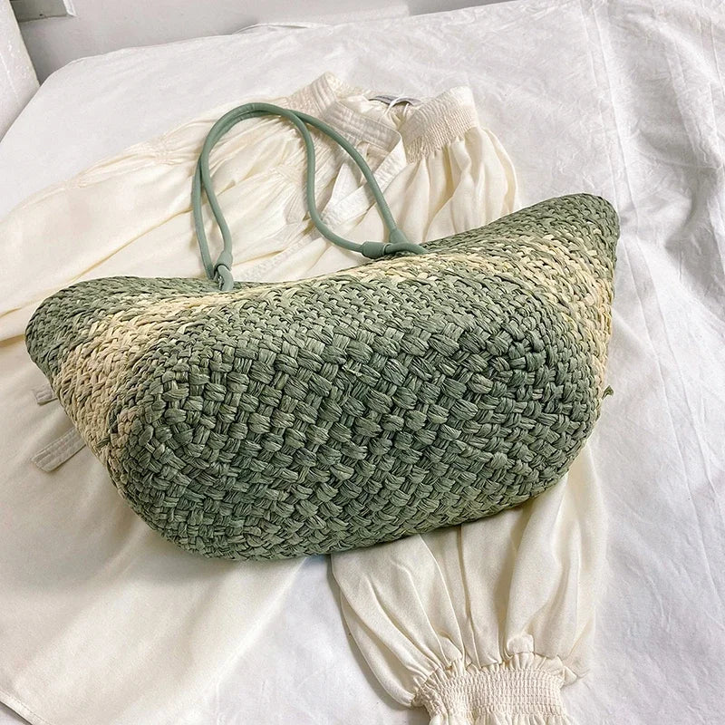 Sac de Plage Paille Tressé Main - Grande Capacité Dégradé Voyage Femme